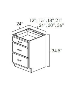 White Shaker 12" Drawer Base Cabinet For Kitchen