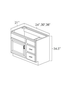 White Shaker 36x21" Vanity Sink Base Cabinet Drawer Right For Kitchen