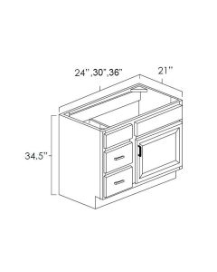 White Shaker 24x21" Vanity Single Door Cabinets Drawer Left For Kitchen