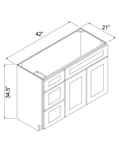 White Shaker 42" x 21" Vanity Single Door Cabinets - Drawer Left For Kitchen
